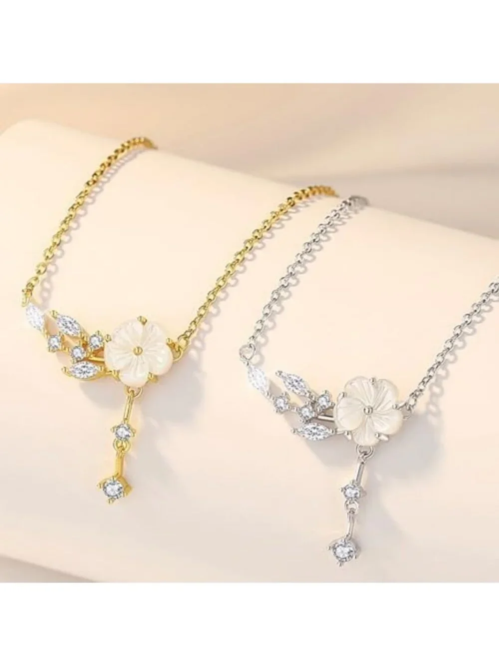 Dainty 925 Sterling Silver Cherry Blossom Necklace for Women, Mom & Daughter